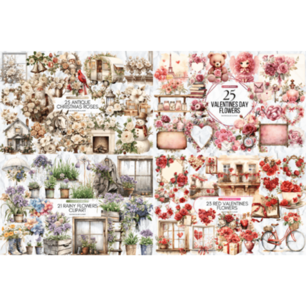 Watercolor Flowers Clipart Huge Bundle